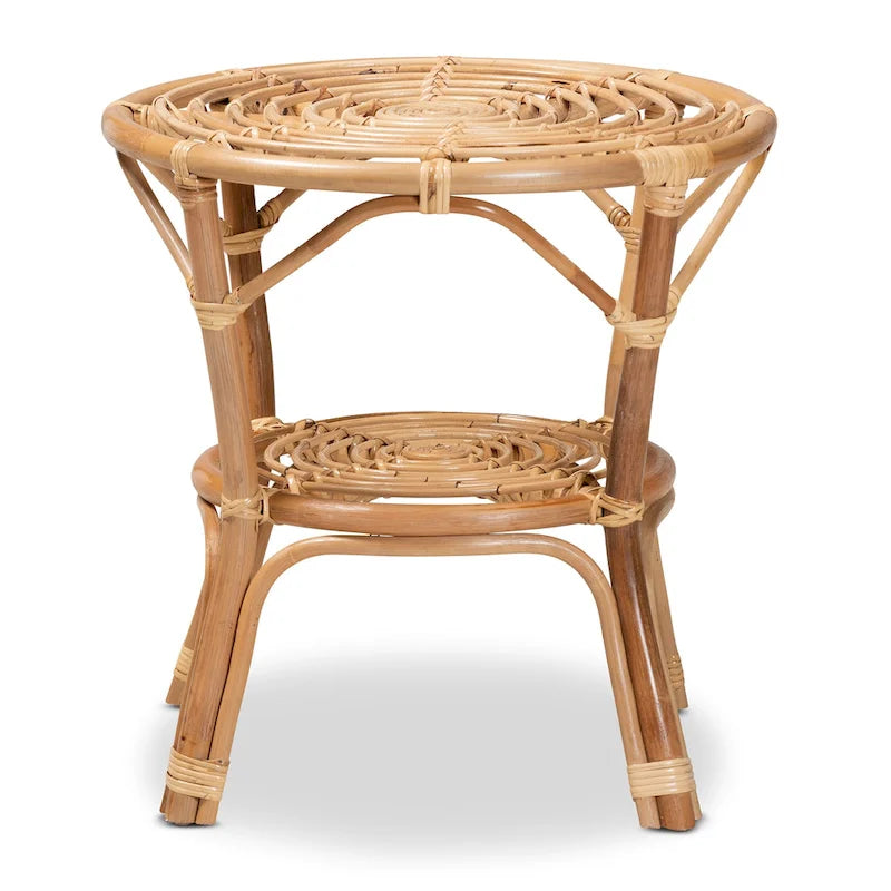 Table basse en rotin brun naturel bohème moderne Cariel