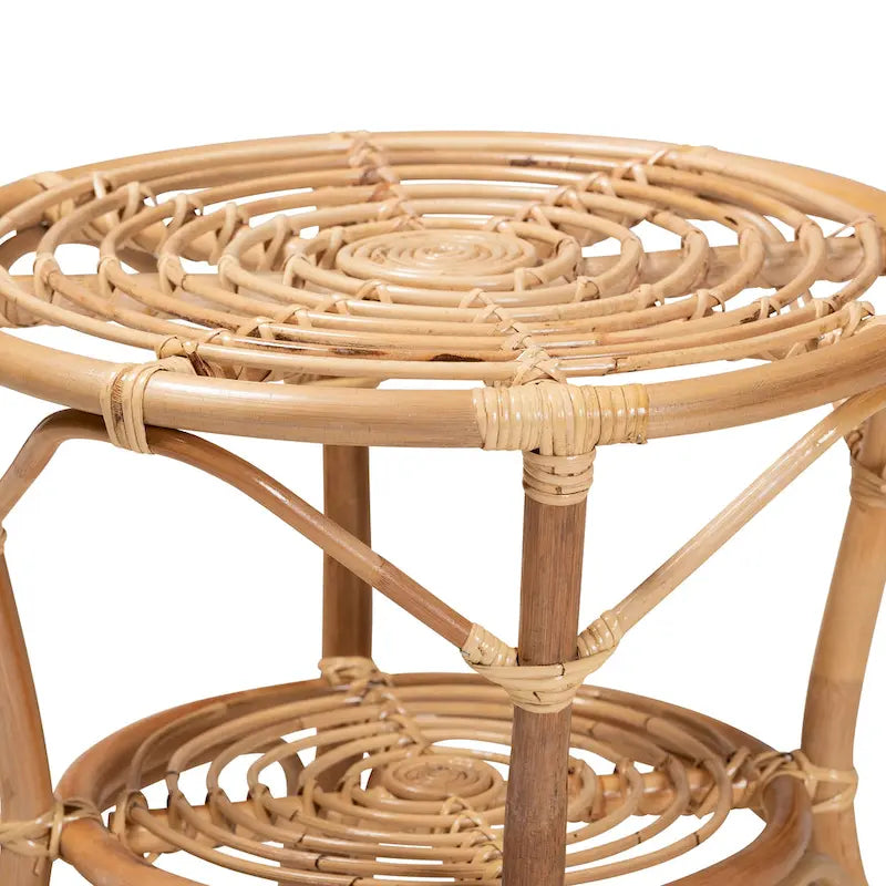 Table basse en rotin brun naturel bohème moderne Cariel