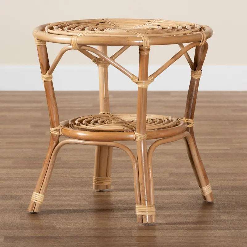 Table basse en rotin brun naturel bohème moderne Cariel