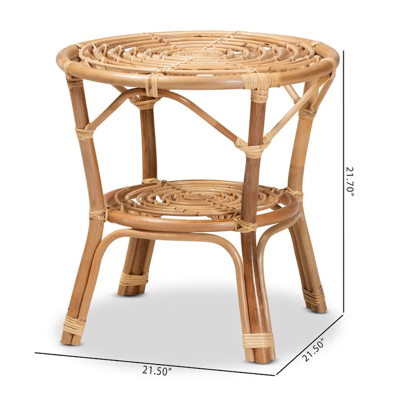 Table basse en rotin brun naturel bohème moderne Cariel