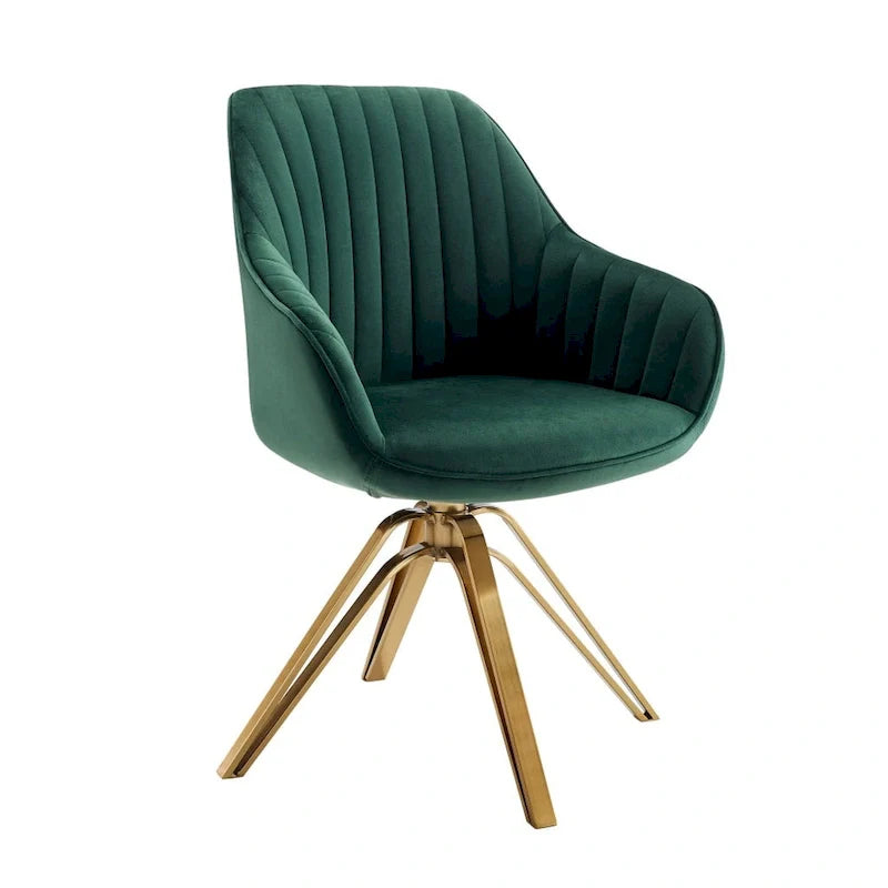Fauteuil pivotant HomeRoots 23 en velours vert et doré - 23