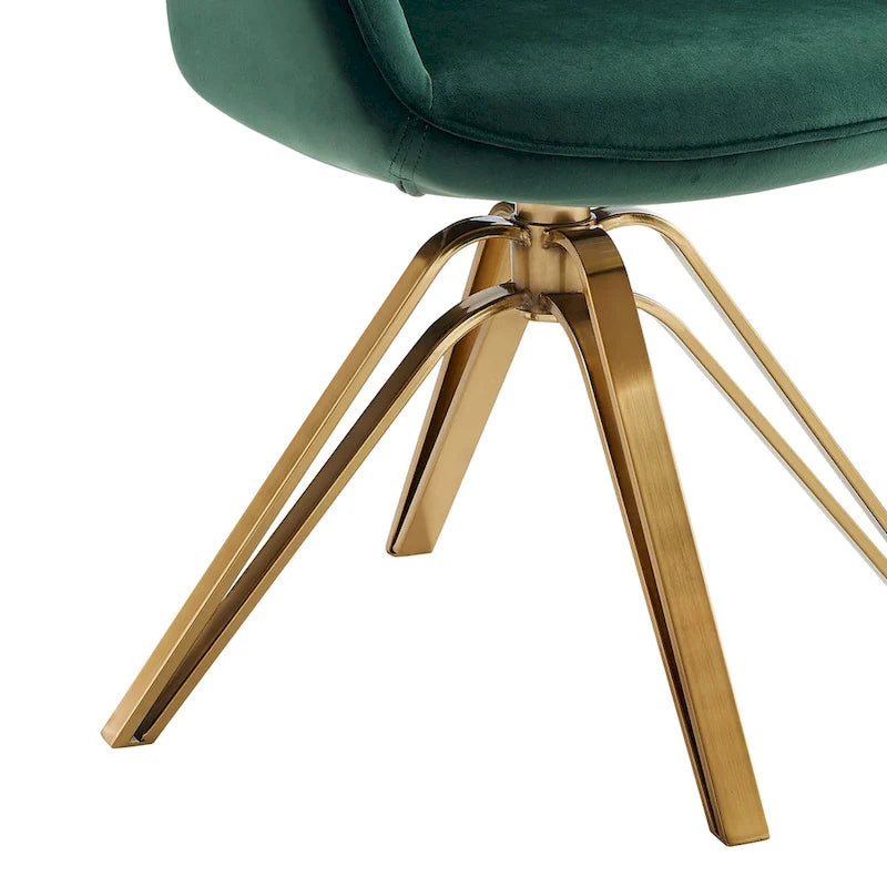 Fauteuil pivotant HomeRoots 23 en velours vert et doré - 23