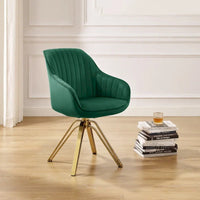 Fauteuil pivotant HomeRoots 23 en velours vert et doré - 23