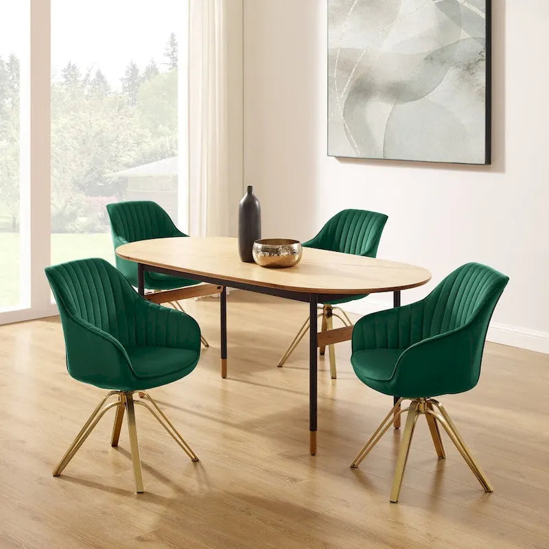 Fauteuil pivotant HomeRoots 23 en velours vert et doré - 23