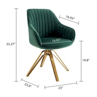 Fauteuil pivotant HomeRoots 23 en velours vert et doré - 23