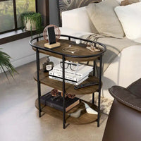 Table d'appoint à 3 niveaux en acier brun industriel 26 pouces Moore avec ports USB et prises par Furniture of America