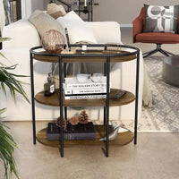 Table d'appoint à 3 niveaux en acier brun industriel 26 pouces Moore avec ports USB et prises par Furniture of America