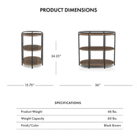 Table d'appoint à 3 niveaux en acier brun industriel 26 pouces Moore avec ports USB et prises par Furniture of America