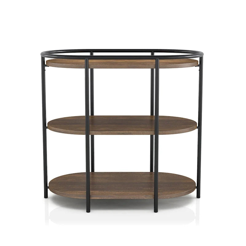 Table d'appoint à 3 niveaux en acier brun industriel 26 pouces Moore avec ports USB et prises par Furniture of America