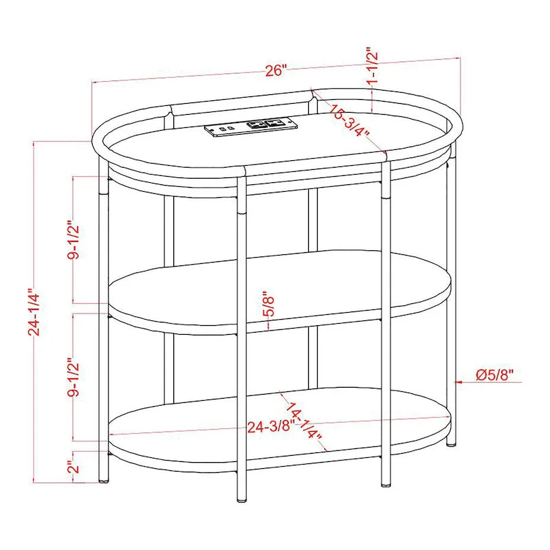 Table d'appoint à 3 niveaux en acier brun industriel 26 pouces Moore avec ports USB et prises par Furniture of America