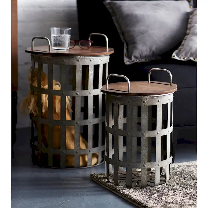 Tables d'appoint paniers en métal et bois (lot de 2)