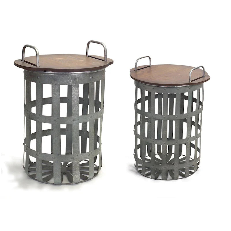 Tables d'appoint paniers en métal et bois (lot de 2)