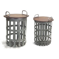 Tables d'appoint paniers en métal et bois (lot de 2)