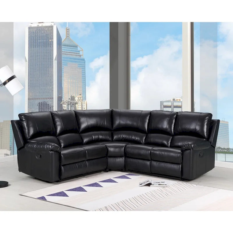 Canapé Sectionnel d'Angle Trois Pièces en Forme de U Inclinable HomeRoots Noir en Mélange de Polyester - 80 pouces