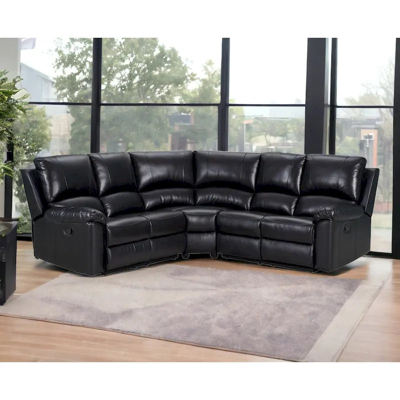 Canapé Sectionnel d'Angle Trois Pièces en Forme de U Inclinable HomeRoots Noir en Mélange de Polyester - 80 pouces