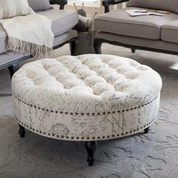 Pouffe moderne capitonné en lin à motif Palfrey