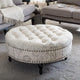 Pouffe moderne capitonné en lin à motif Palfrey