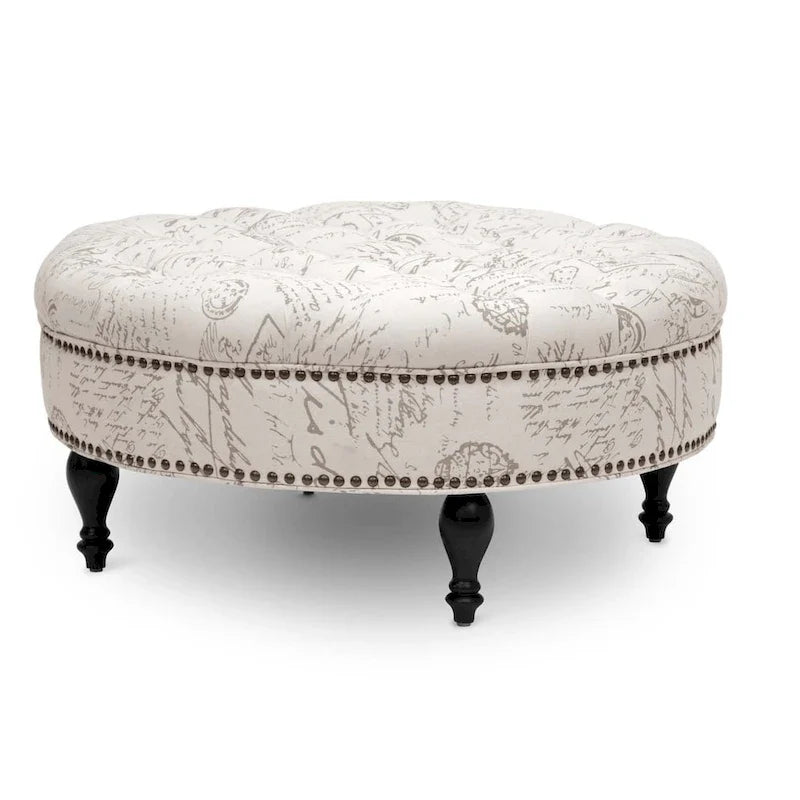 Pouffe moderne capitonné en lin à motif Palfrey