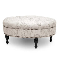 Pouffe moderne capitonné en lin à motif Palfrey
