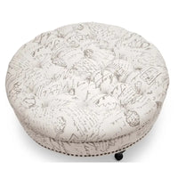 Pouffe moderne capitonné en lin à motif Palfrey