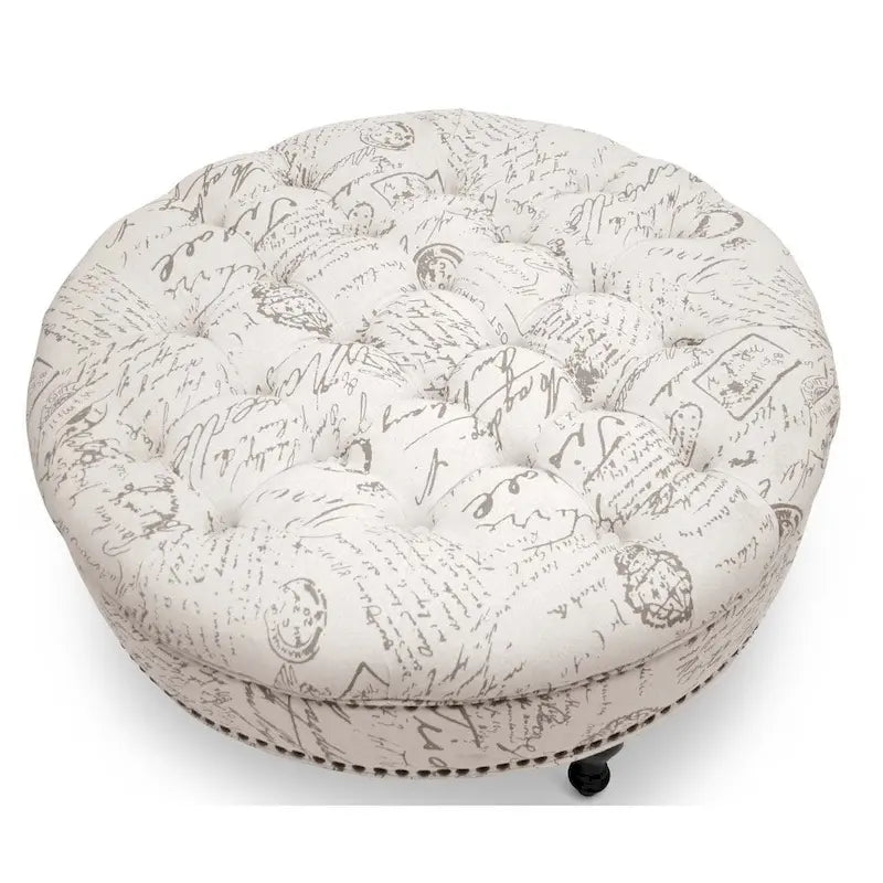 Pouffe moderne capitonné en lin à motif Palfrey