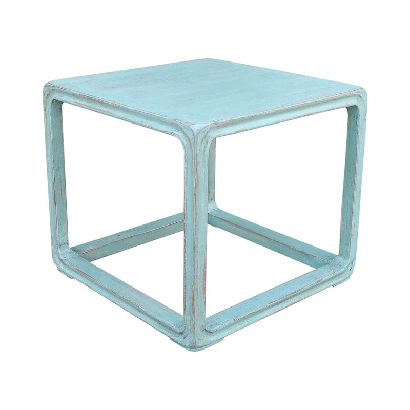 Table d'appoint carrée Peking Artissance en bois recyclé, 22 pouces carrés, finition bleu vintage (taille et finition variables)