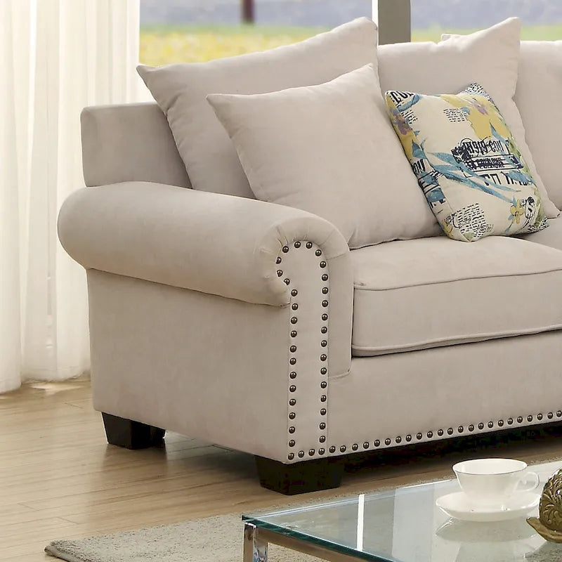 Canapé Sectionnel Riti Transitionnel Rembourré en Tissu Beige avec Clous Décoratifs par Furniture of America