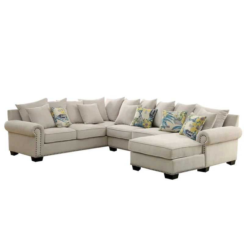 Canapé Sectionnel Riti Transitionnel Rembourré en Tissu Beige avec Clous Décoratifs par Furniture of America