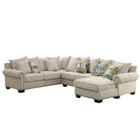 Canapé Sectionnel Riti Transitionnel Rembourré en Tissu Beige avec Clous Décoratifs par Furniture of America