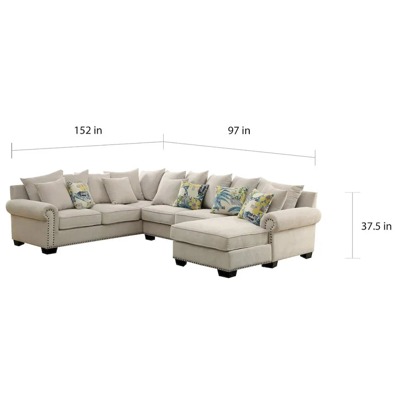 Canapé Sectionnel Riti Transitionnel Rembourré en Tissu Beige avec Clous Décoratifs par Furniture of America