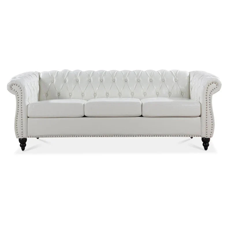 Canapé 3 places Chesterfield avec accoudoirs roulés (modèle 84)