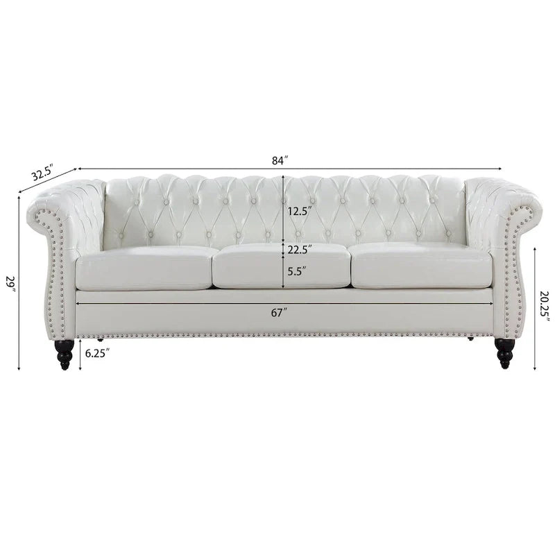 Canapé 3 places Chesterfield avec accoudoirs roulés (modèle 84)
