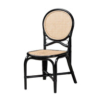 Chaise de salle à manger Ayana moderne du milieu du siècle bicolore noir et rotin marron naturel