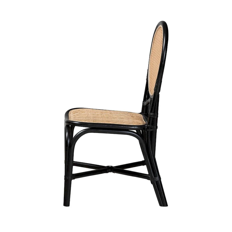 Ayana - Chaise de salle à manger au style mid-century moderne bicolore noir et brun naturel en rotin