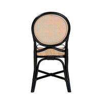 Chaise de salle à manger Ayana moderne du milieu du siècle bicolore noir et rotin marron naturel