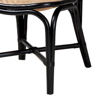 Chaise de salle à manger Ayana moderne du milieu du siècle bicolore noir et rotin marron naturel