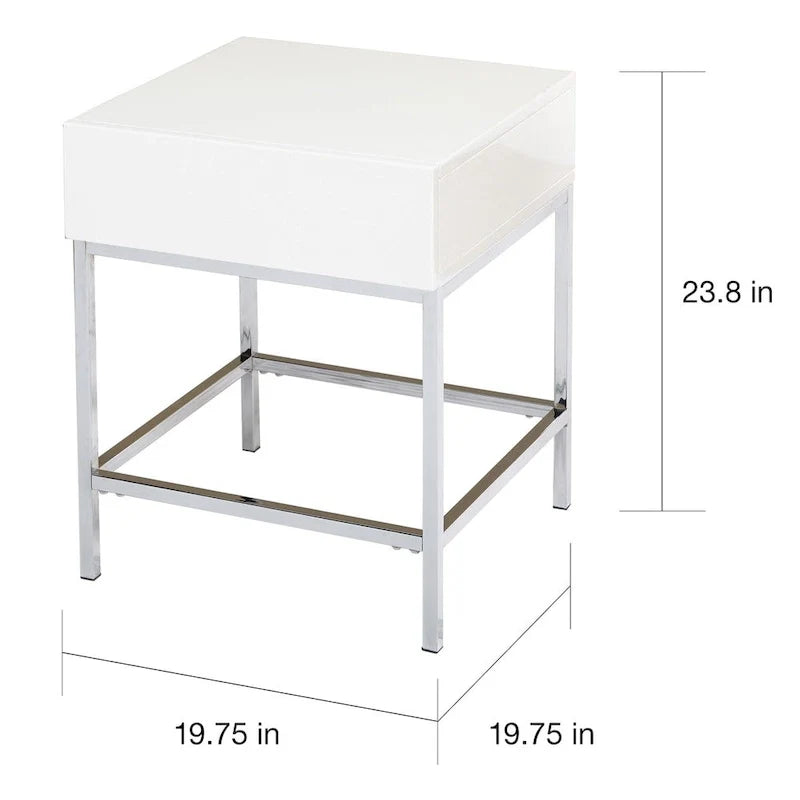 Table d'appoint Living Simple en métal blanc très brillant