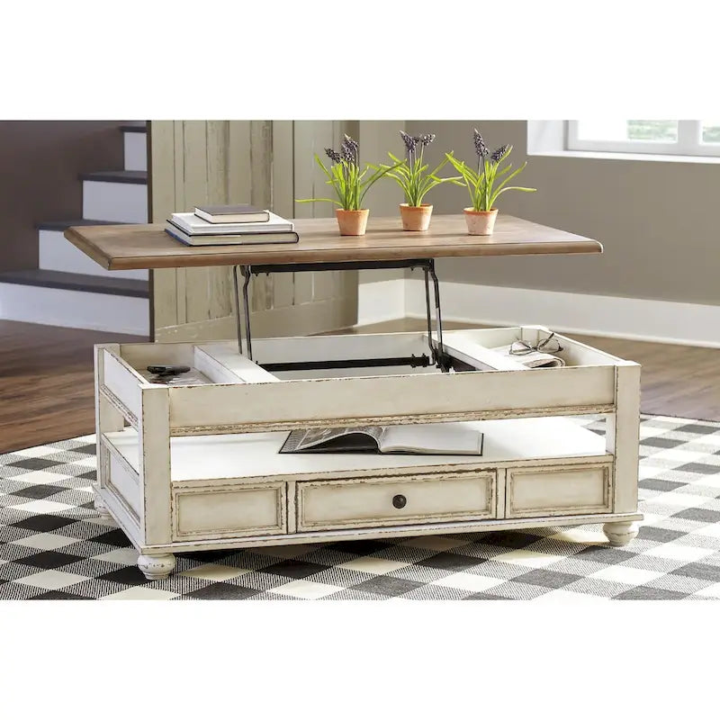 Table basse relevable traditionnelle Realyn blanc/marron