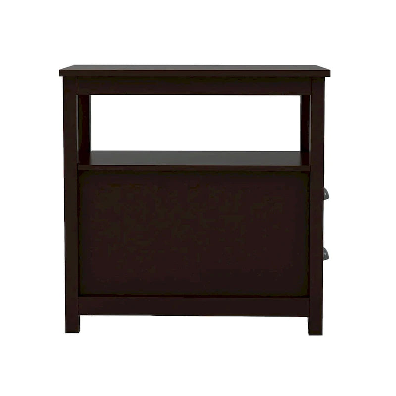 Table d'appoint étroite avec deux tiroirs et étagère ouverte - Marron