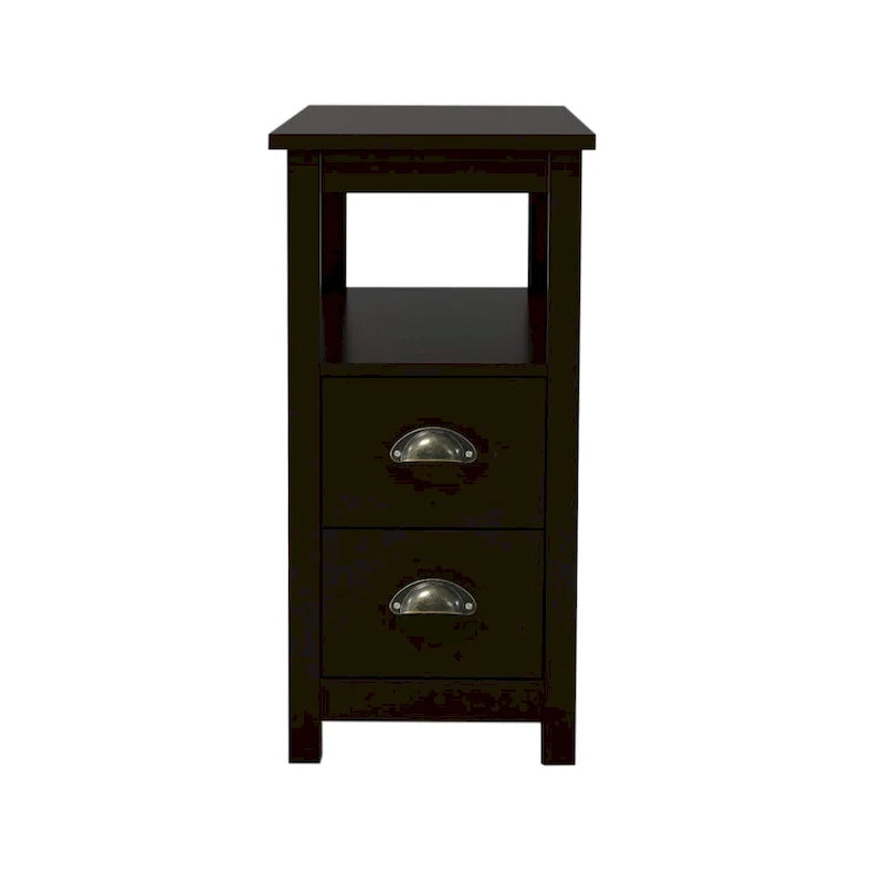 Table d'appoint étroite avec deux tiroirs et étagère ouverte - Marron