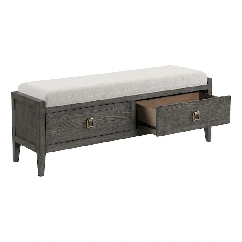 Banc de rangement large Portia 58 pour chambre à coucher, brossé Brindle