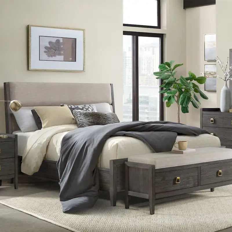 Banc de rangement large Portia 58 pour chambre à coucher, brossé Brindle