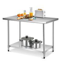 Table de préparation et de travail professionnelle en acier inoxydable avec étagère réglable