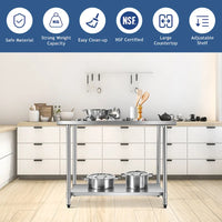 Table de préparation et de travail professionnelle en acier inoxydable avec étagère réglable