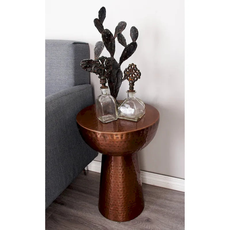 Table d'appoint décorative artisanale en métal avec finition martelée - Bronze ou Cuivre - Roche River Decor