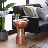 Table d'appoint décorative artisanale en métal avec finition martelée - Bronze ou Cuivre - Roche River Decor