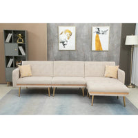 Canapé Sectionnel Forme L Convertible Rembourré Capitonné en Polyester avec Pouf
