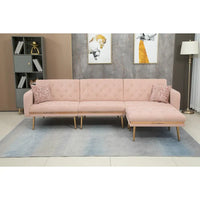 Canapé Sectionnel Forme L Convertible Rembourré Capitonné en Polyester avec Pouf