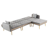 Canapé Sectionnel Forme L Convertible Rembourré Capitonné en Polyester avec Pouf