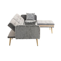 Canapé Sectionnel Forme L Convertible Rembourré Capitonné en Polyester avec Pouf
